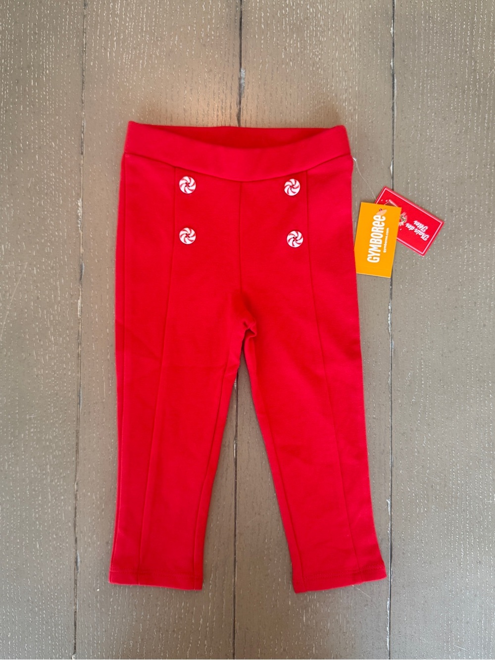 NTW Baby Girls Gymboree Holiday Candy Cane Buttons Red Leggings Size 12-18M